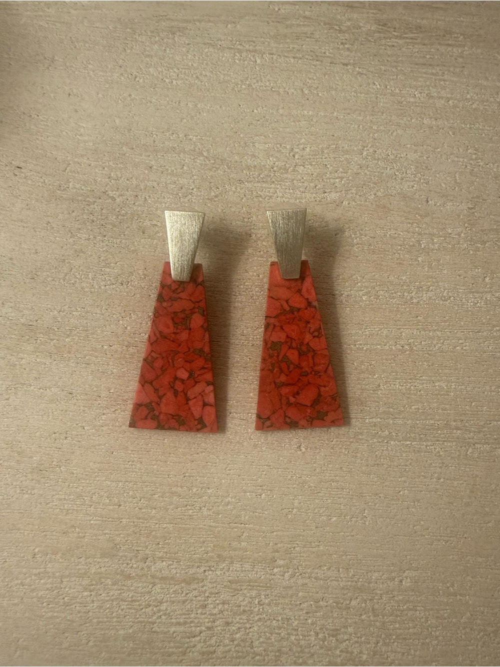 Kendra Scott Red Mosaic Drop Earrings with Brushed Silver Tops